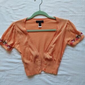 Mango Orange and Pink Ruffle Sleeve Cardigan